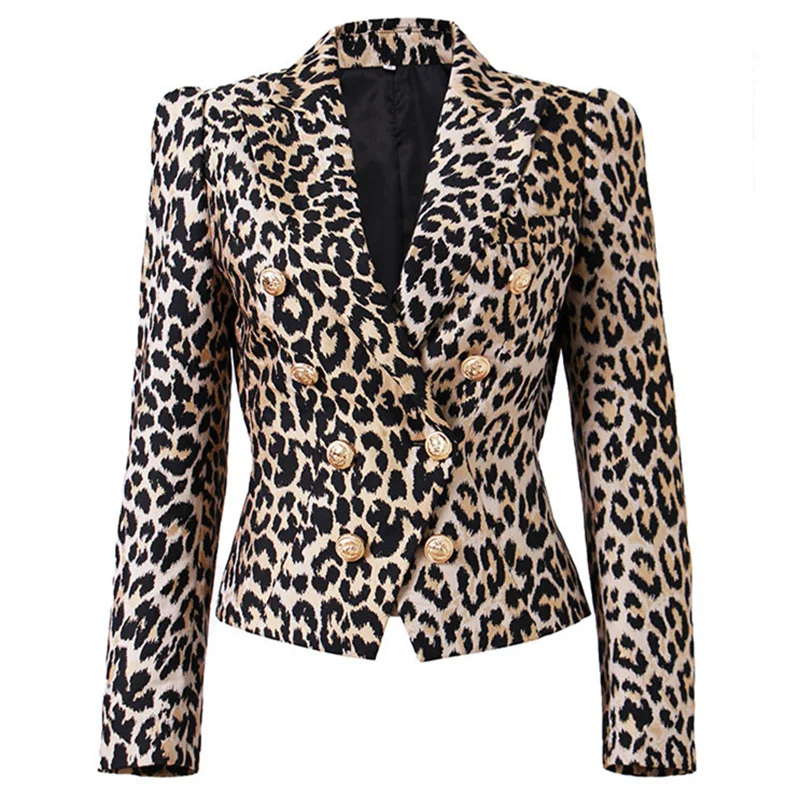 Women jacket 2024 Summer Leopard Print Women coat Korean fashion double breasted slim outerwears High quality long sleeved top