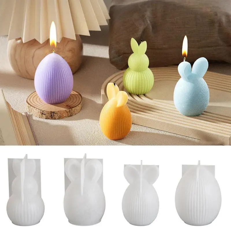 Diy Easter Series Silicone Mold 3D Striped Egg Straight Ear Rabbit Gourd Diamond Pattern Bunny Scented Candle Gypsum