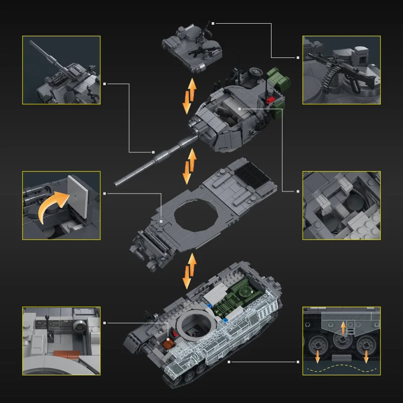 Military MOC 1862pcs Leopard 1 Medium Tank Model Building Blocks DIY 1/28 Scale Main Battle Tank Bricks Toys For Boy Men Gifts