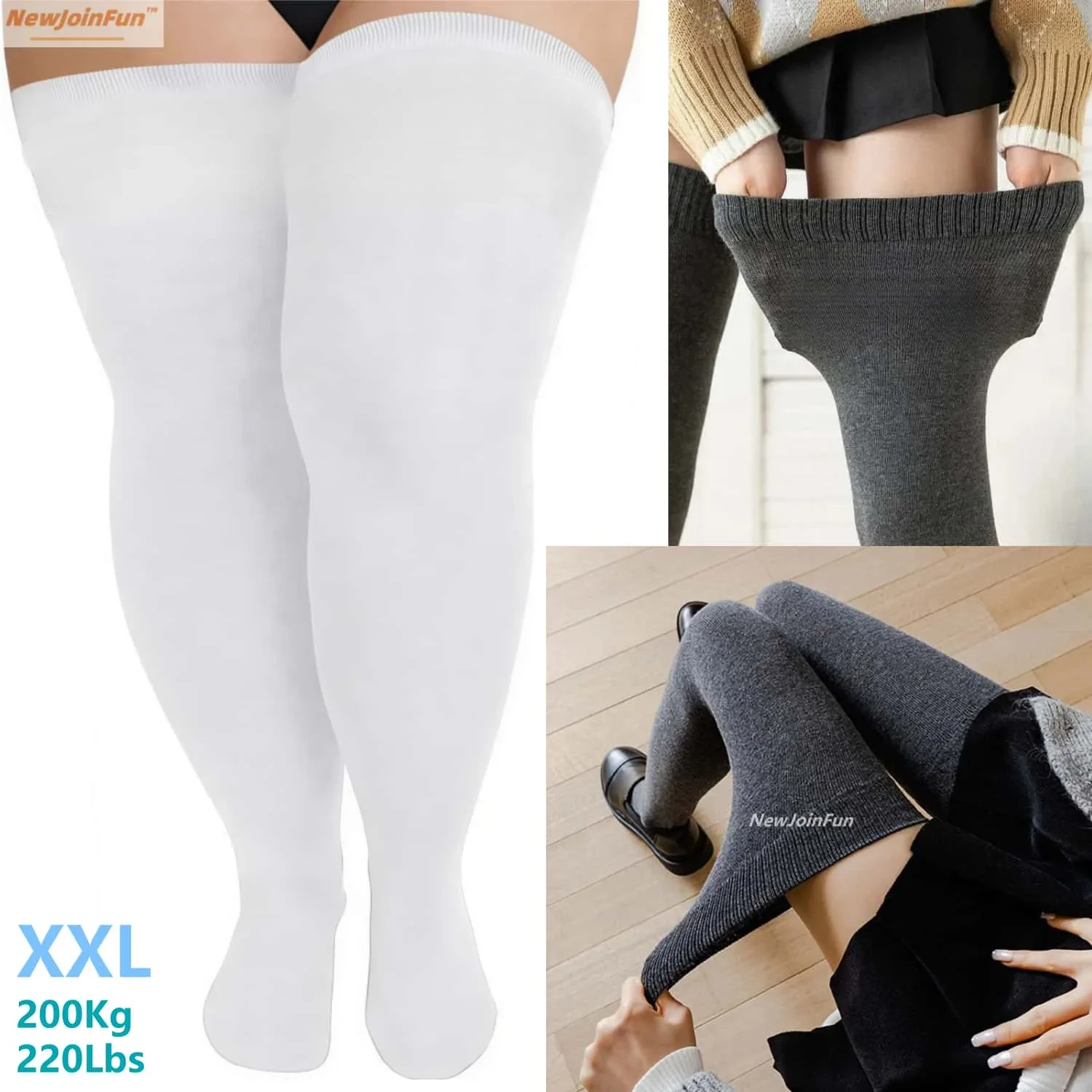 Plus Size Knee High Socks Curvy Women Fashion Extra Elastic XXXL Stretch Over Knee Socks Stockings for Big Thighs Non-Tight