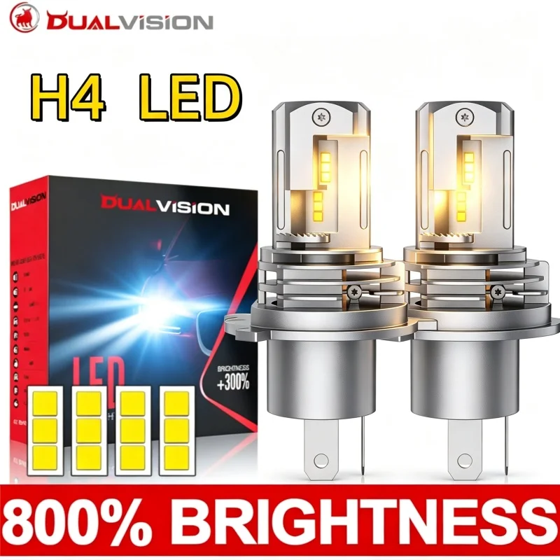 Bullvision 1&2Pcs H4 LED Motorcycle Headlight Bulb CSP For Car Motorcycle H4 LED Hi/Lo High and Low Beam Motorbike Headlamp 12V