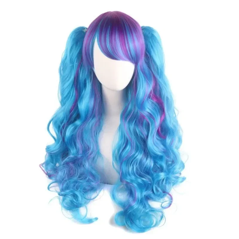 Women Synthetic Hair Long Curly Cosplay Wig Halloween Wigs for Party with 2 Ponytails 70cm Lolita Cosplay Wig