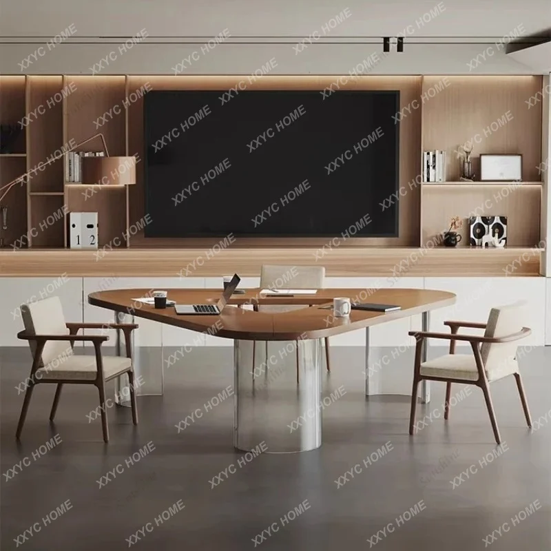 Solid wood conference table and chair combination light luxury high-end design, special-shaped reception negotiation