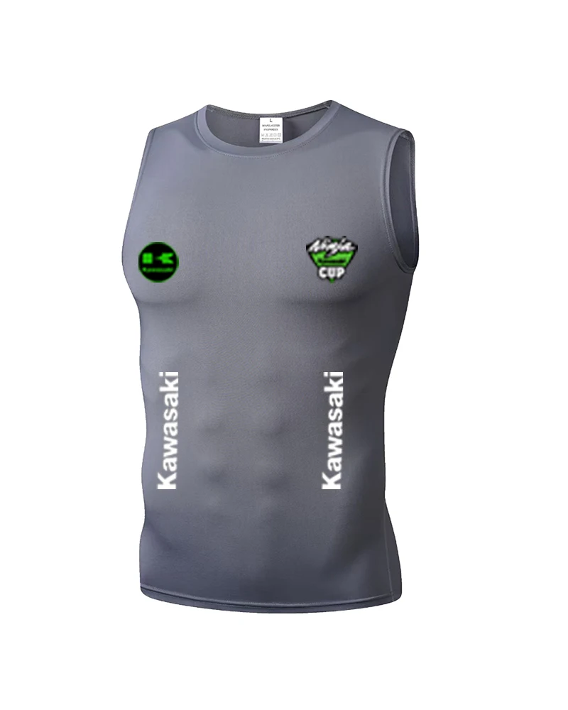 

Мужская майка из ледяного шелка, модная, тонкая, дышащая, быстросохнущая, спортивная повседневная свободная футболка без рукавов, с круглым вырезом, безрукавка Kawasaki