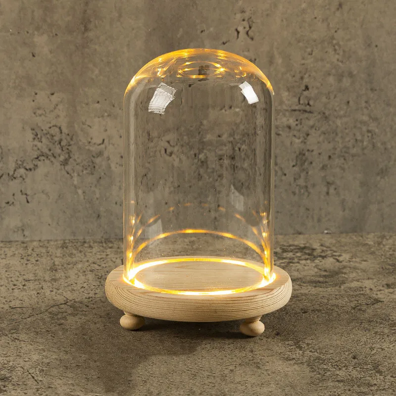 

12*18cm Middle Size Glass Dome Vase Home Decoration Luminous Log Base Transparent Cover DIY Gift Wedding Prop