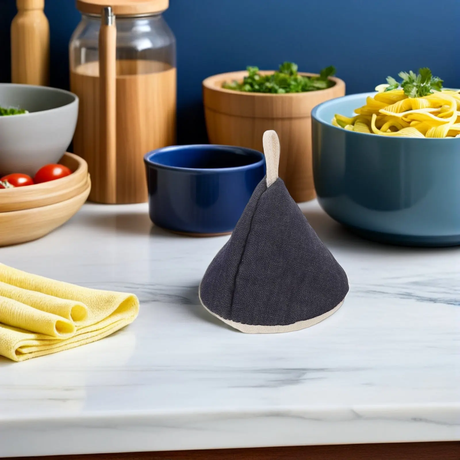 2Pcs Triangle Pot Lid Caps Heat Insulated Cotton Cast Iron Handle Covers Retro Denim Anti-Scalding Pan Grip Reusable Kitchen
