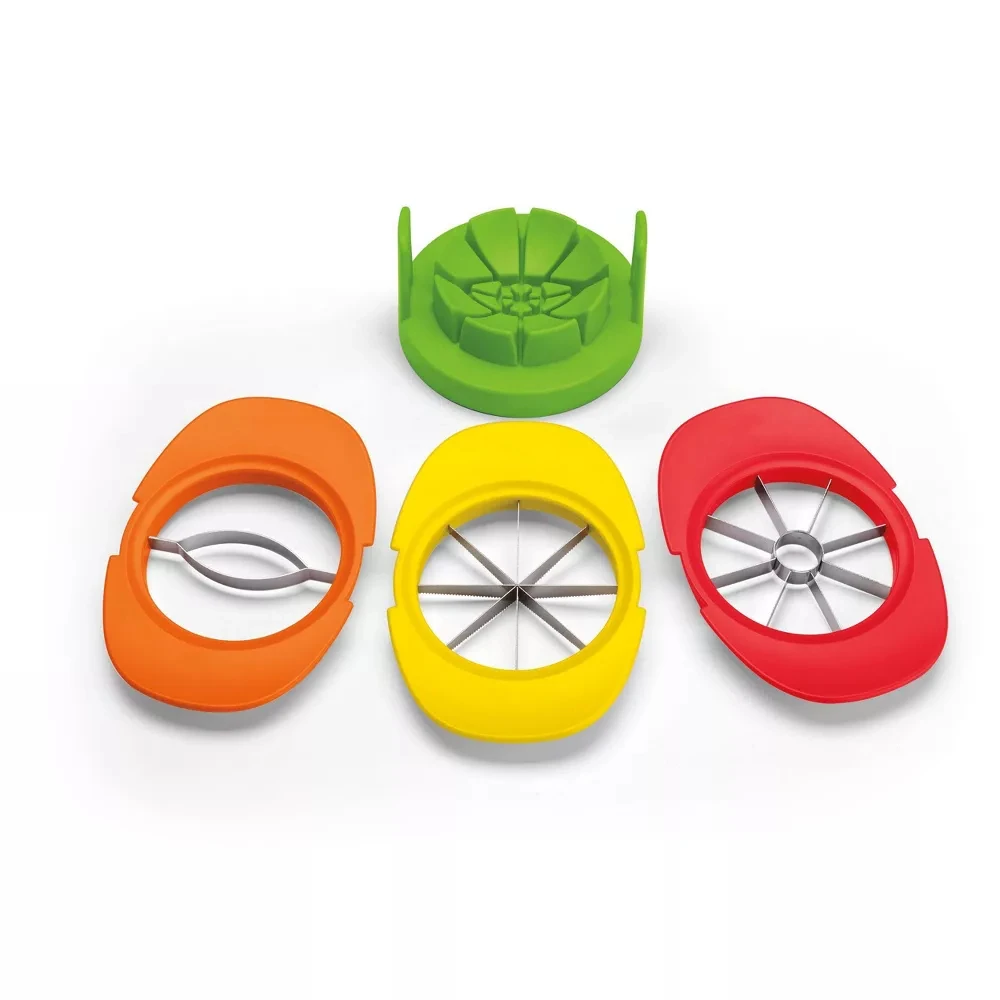 

3-in-1 Fruit Cutter Slicer Set,Stainless Steel & Plastic Apple Slicer and Corer,Mango Slicer with Nonslip Base,Orange Slicer