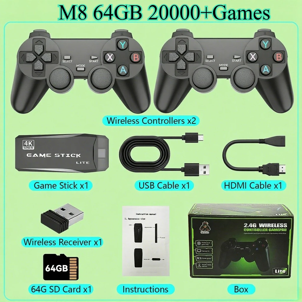 

M8 Retro Game Console 64GB 4K HD Output Dual Wireless With 20000+ Plug Controllers And Play Video Games Retro Gaming Console