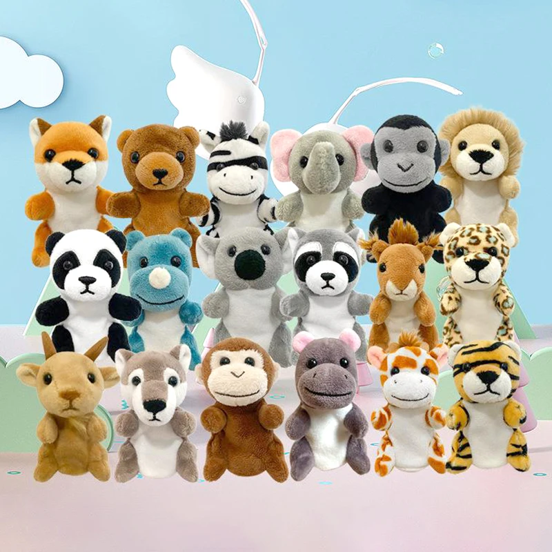 1pc kawaii boneca de pelúcia macio brinquedo de pelúcia educacional bebê dedo fantoche brinquedo-jafa leão tigre coelho