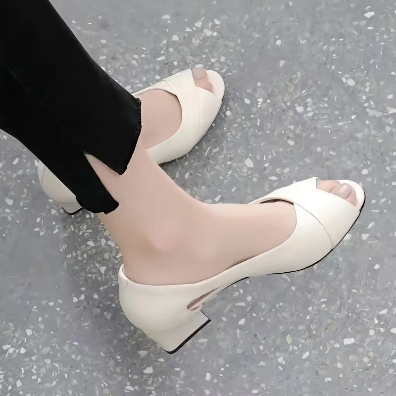 Square Heels Footwear Summer 2024 Open Toe for Office Work Sandals Women Ladies Shoes Medium F Daily Vintage Shoe Wholesale H Or