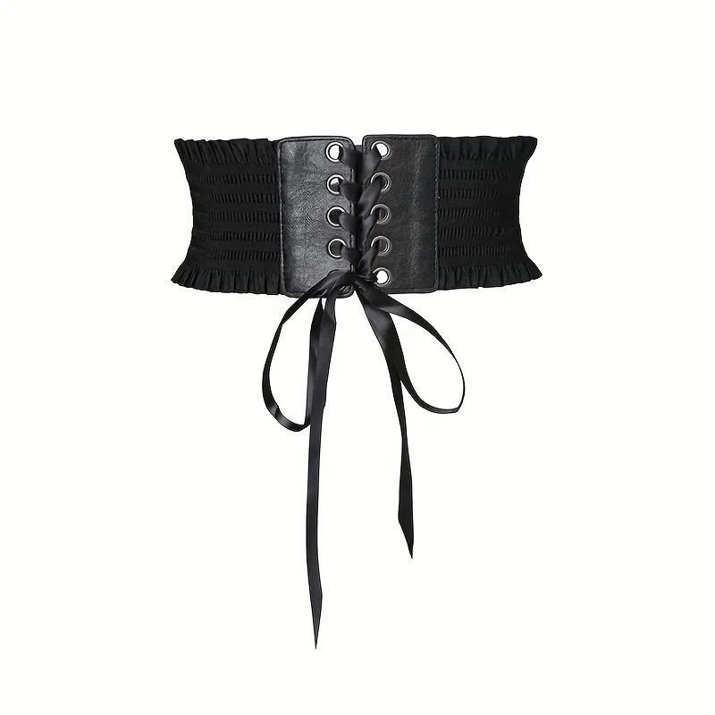 Cinture larghe con volant eleganti Cintura waspie classica con lacci in tinta unita Cintura elastica vintage Cintura per cappotto casual per donna