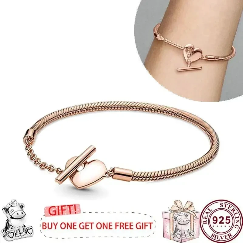 New 100% S925 Sterling Silver Lucky Asymmetric Star True Love T-shaped Bracelet for Women's Wedding DIY Charm Jewelry