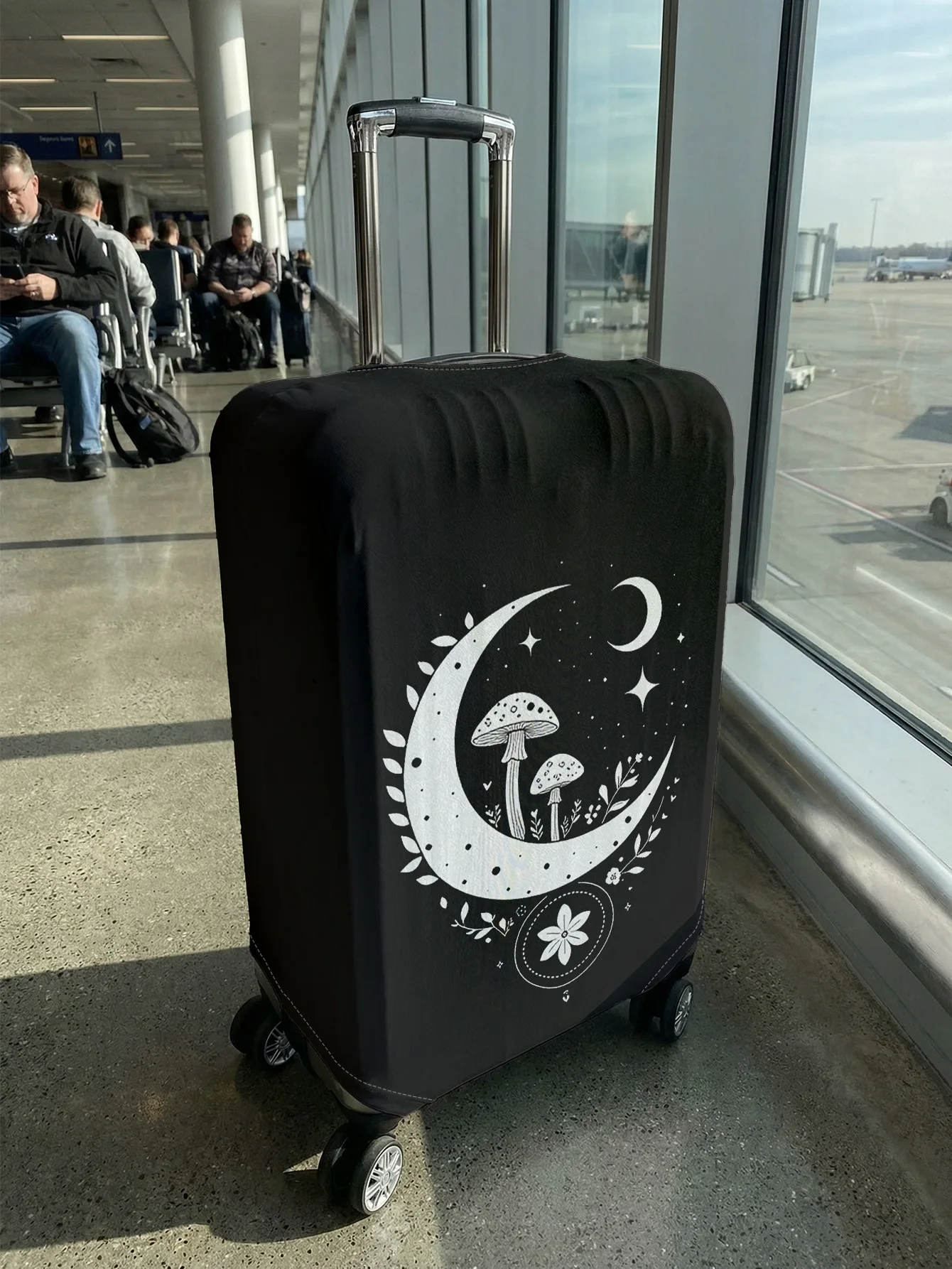 Moon Star Mushroom Print Luggage Cover, Suitable for 18-32 Inch Luggage Cover, Luggage Handle Glove, Travel Accessories