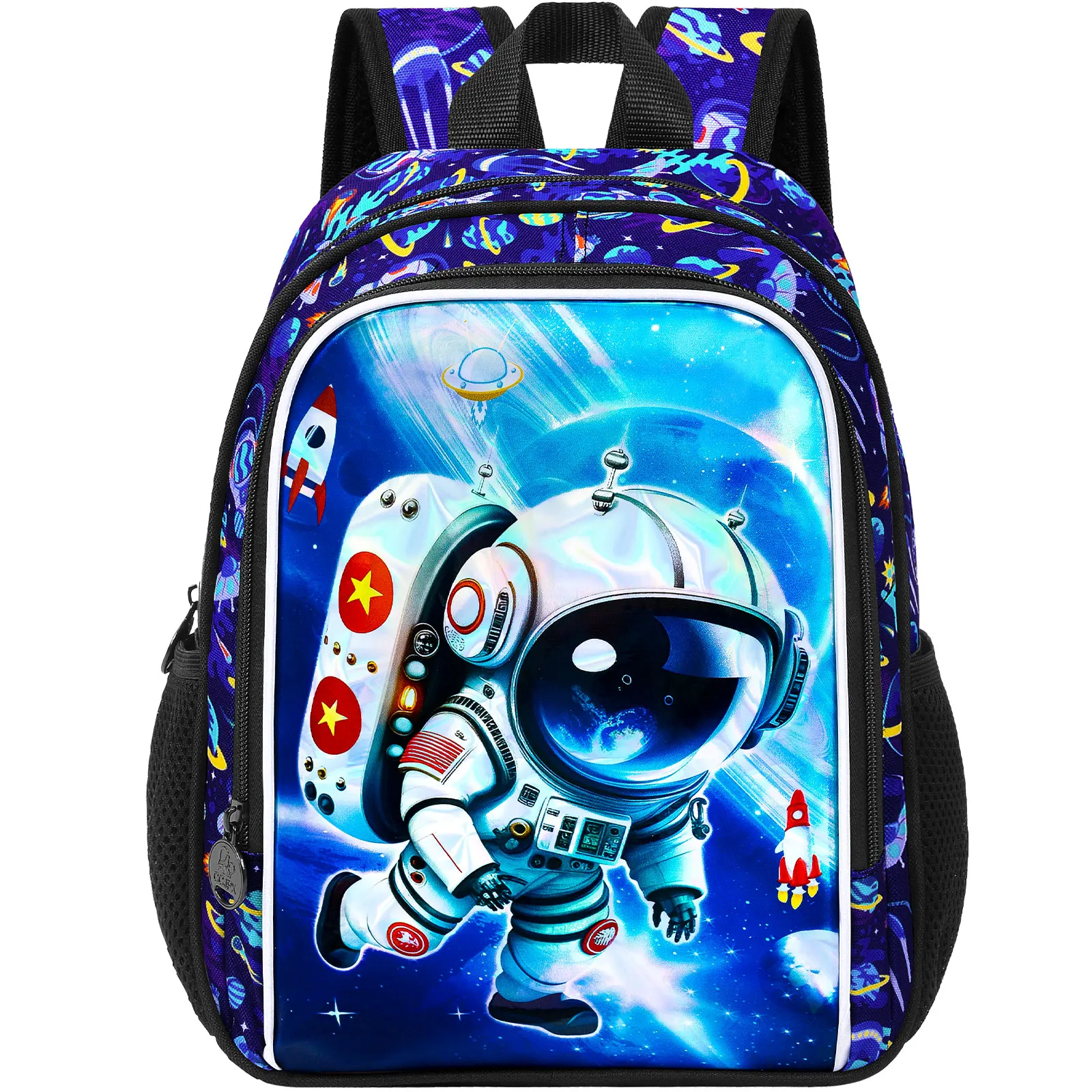 1PC Kids 13" Astronaut Space Print Backpack, Lightweight Nylon Zipper Closure Casual Backpack for School