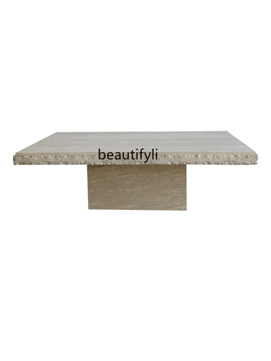 

Minimalist natural destruction effect travertine coffee table, Nordic designer model room living room sofa coffee table