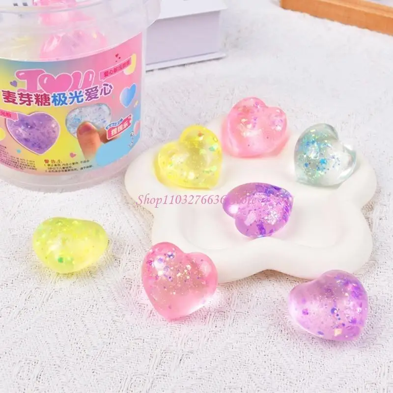 R6FD Stretchy Glitters Love Heart Squeeze Toy Soft Pinch and Vent Toy Party Favor Stress Release Toy for Office Kids Relaxing