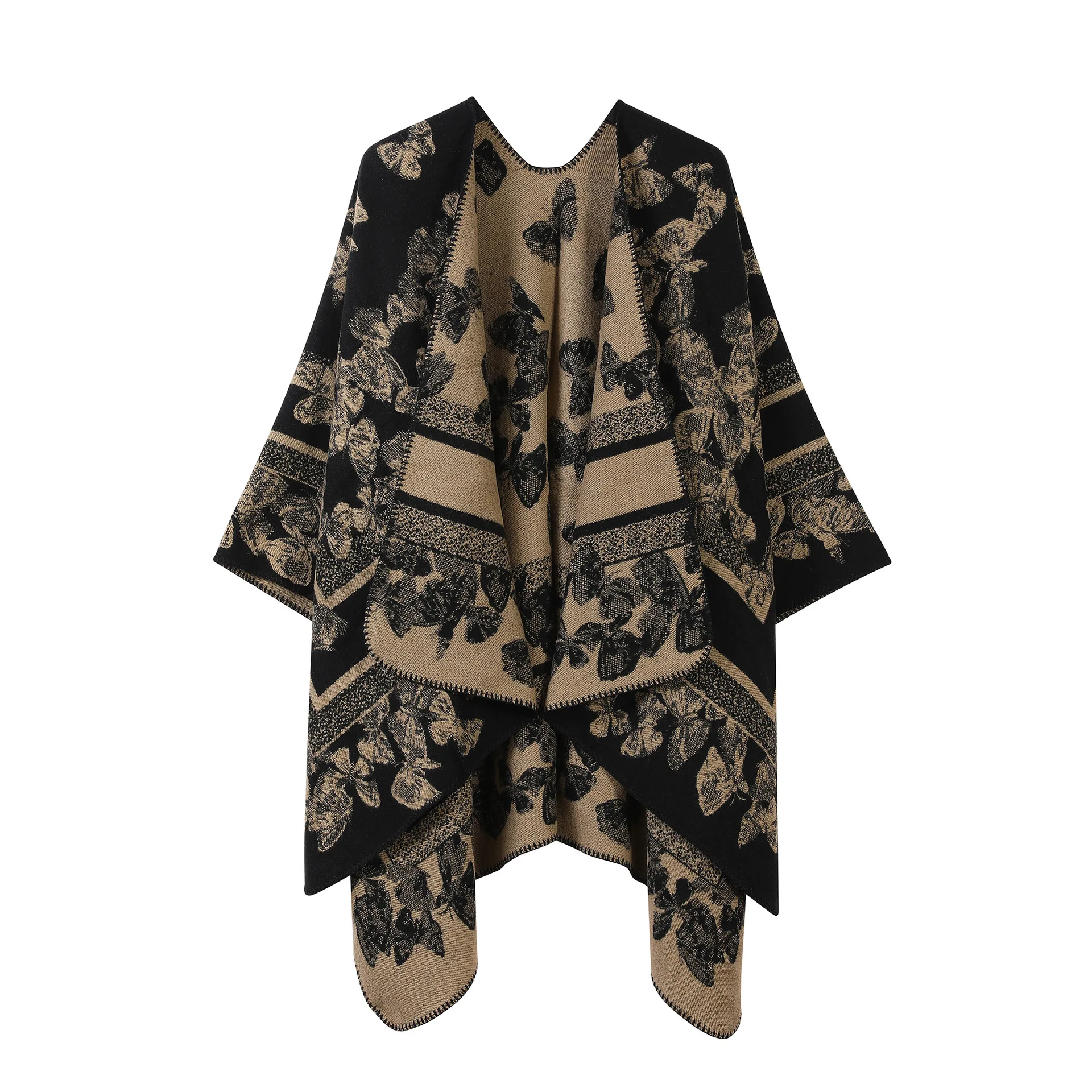 Autumn Winter Large Shawl Women's Outerwear Warmth Faux Cashmere Simple High-End Feelings Fashionable Wrap Coat for Ladies