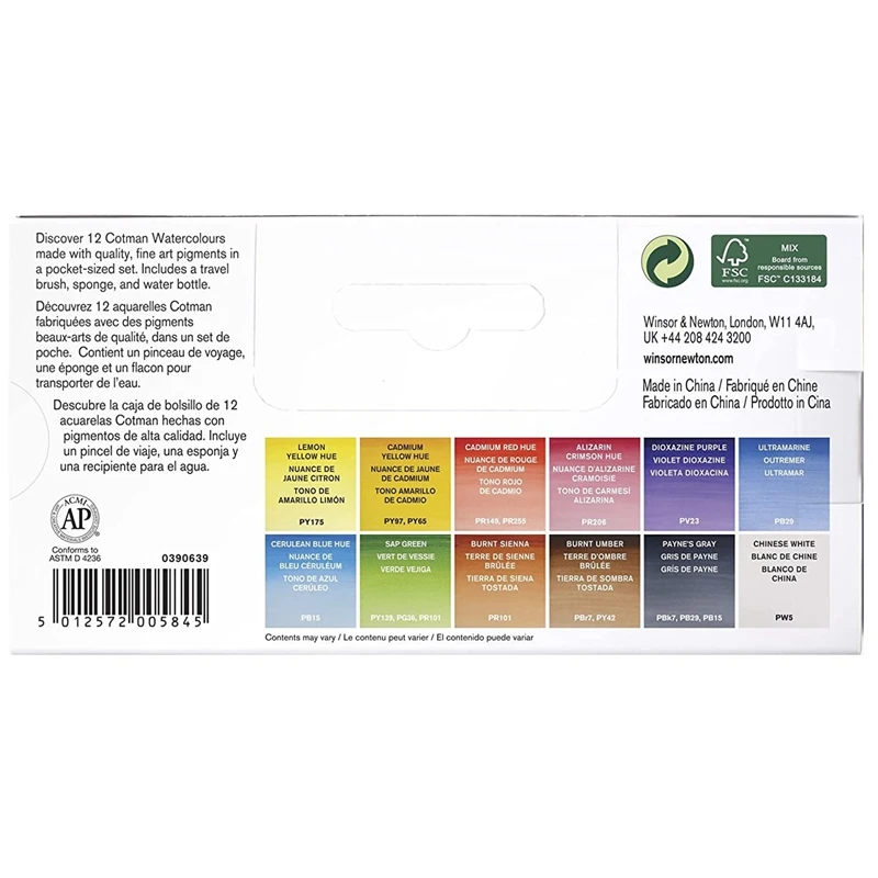 Winsor & Newton-Ensemble de peinture aquarelle Cotman, ensemble de voyage de poche sur le terrain, demi-casseroles pour peinture d\'interconnexion