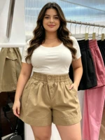 Women's Summer Lightweight Loose Wide-Leg Pants, Solid Color Casual Comfortable High-Waist Shorts, Fashionable Stretch Waist Hot Pants, Slimming Bubble Shorts, Suitable for Home, Going Out, Beach, and Daily Wear