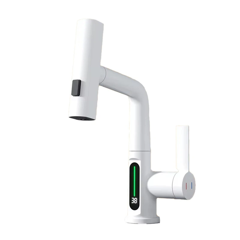 

Waterfall Basin Faucet Pull-Out Kitchen & Bathroom Faucet Rainfall Temperature Digital Display No Battery