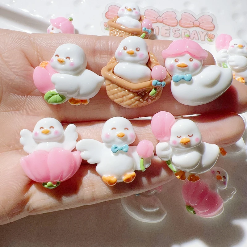 10 Pcs New Lovely Mini Cartoon Animal White Swan Series Resin Scrapbook Diy Jewellery Hairpin Party Accessories Decorate