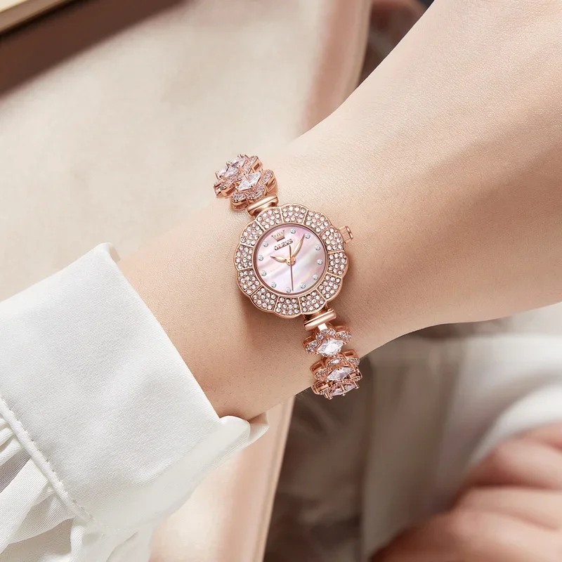 Olevs 9813 luxury elegant watches women waterproof quartz wristwatch top rose gold bracelet ladies wa