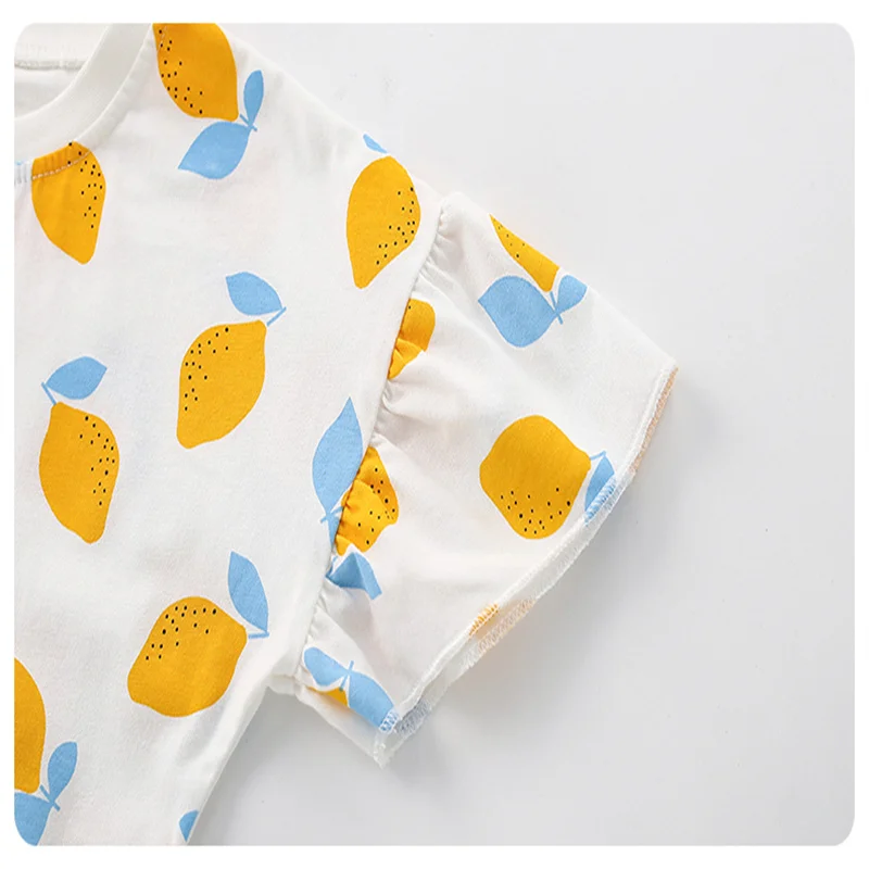 Jumping Meters New Arrival Lemon Print Kids Outfits For Summer Girls Clothing Sets Sleeveless Cute 2 Pcs Baby Fashion Suits