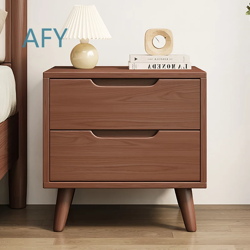 Solid Rubberwood Nightstand for Bedroom Furniture for Modern Home Decor for Minimalist Style for Anti-Collision Design for