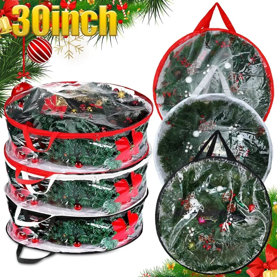 6 قطعة إكليل عيد الميلاد الشفاف حقيبة التخزين إكليل تخزين الحاويات مع تحديد حزام إكليل صندوق تخزين مع مقابض ل ng Garl