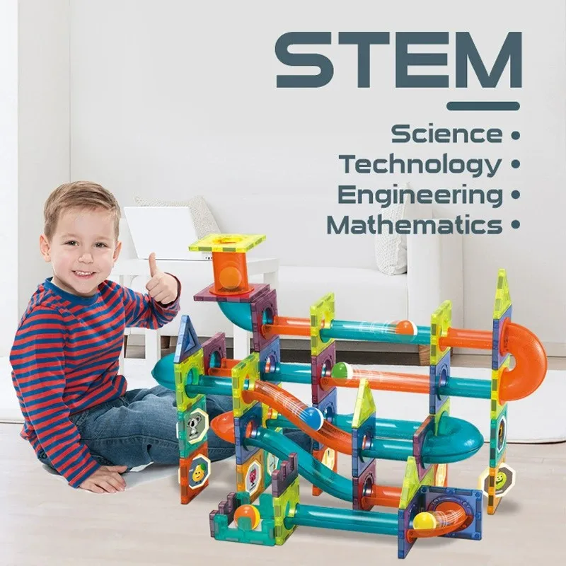 كتل مغناطيسية كتل تشغيل الرخام المغناطيس مصمم البناء مجموعة تشغيل خط أنابيب ألعاب مكعبات البناء للأطفال الهدايا #2