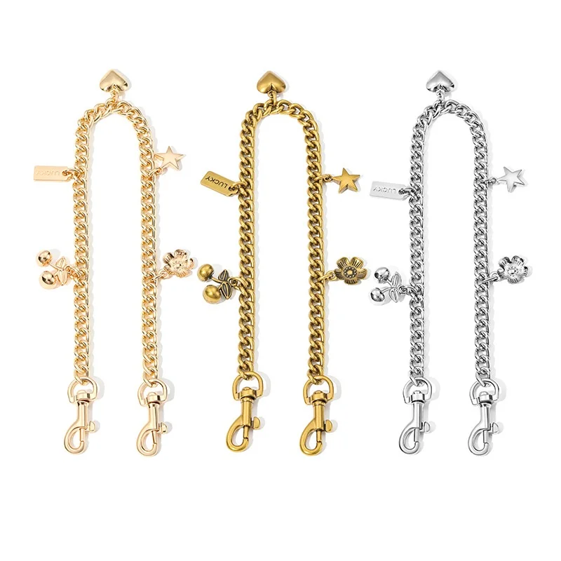 45cm Metal Handbag Handle Chain DIY Cherry Heart Multi-Pendant Purse Strap Replacement Accessory for Bags