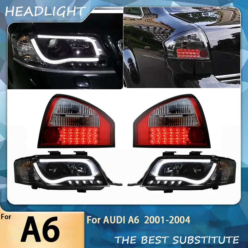 Headlight+Taillight For Audi A6 1997-2004 Headlight Assembly Conversion: Light Guide LED Tear-Shaped Lens Xenon A6 C5 Headlights