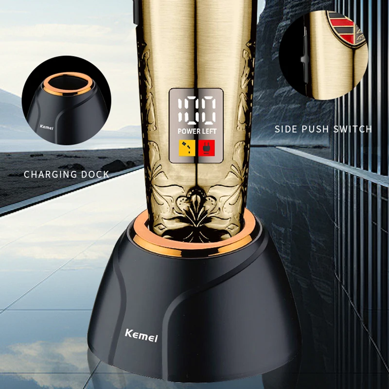 Kemei KM-2236 Tagliacapelli elettrico con base di ricarica Tagliacapelli wireless Trimmer professionale per depilazione da uomo