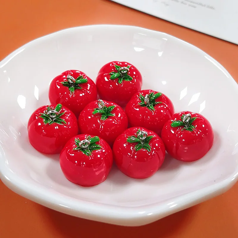 10 Uds. De dijes de resina de tomate pequeños 3D, colgante de verduras de simulación, accesorio Diy para pendientes, collar, llaveros, fabricación de joyería