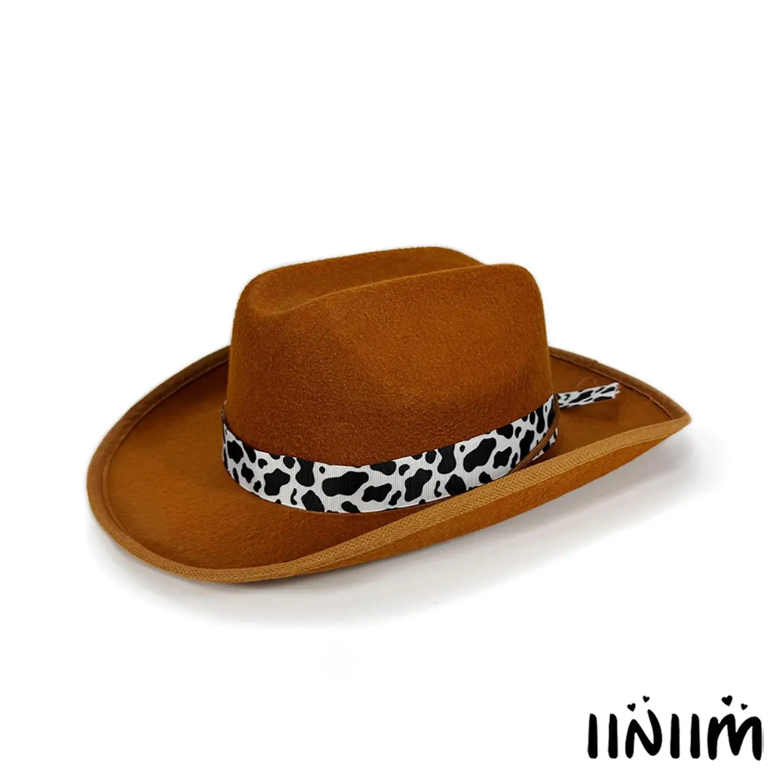 

Adorable Kids Cowboy Hat Wide Brim Design with Cow Print Belt Accents Adjustable Drawstring for Wild West Costume Parties