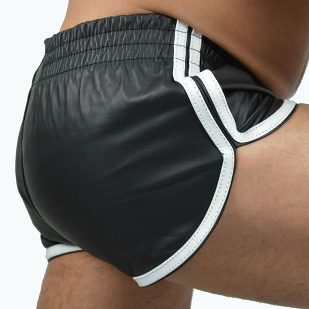 Calças masculinas punk de couro PU slim para motocicleta cor sólida shorts plus size