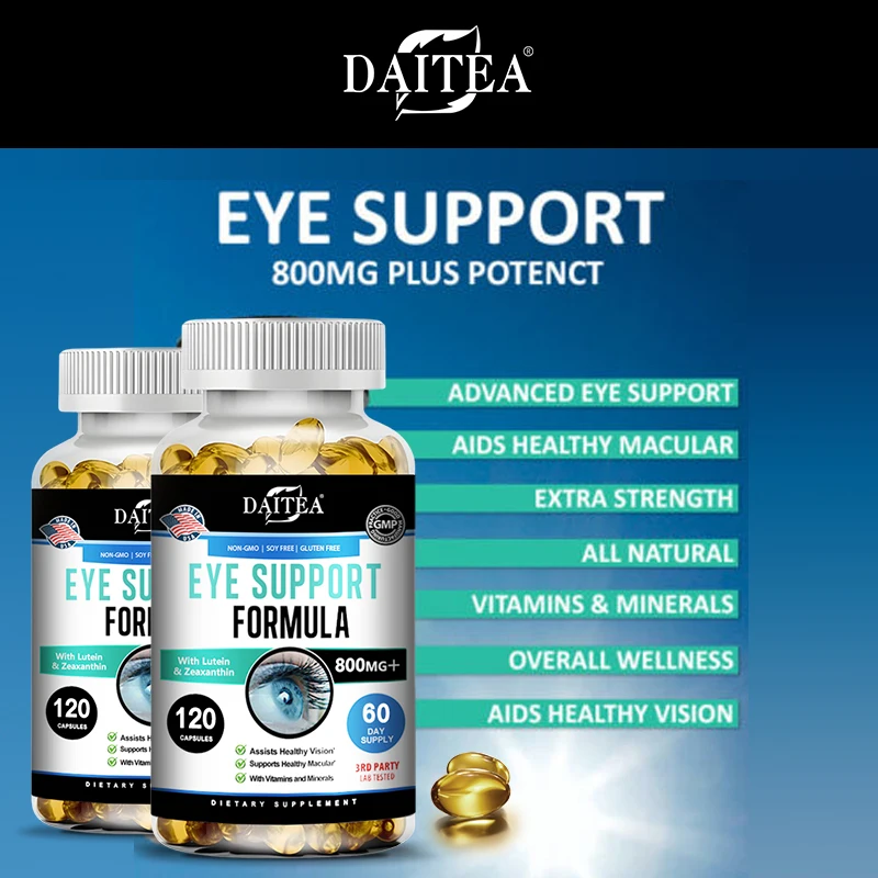 Daitea vitaminas oculares-Lutein + zeaxantina + Extracto de arándano, alivia la fatiga ocular, ojo seco y salud de la visión, previene la miopía