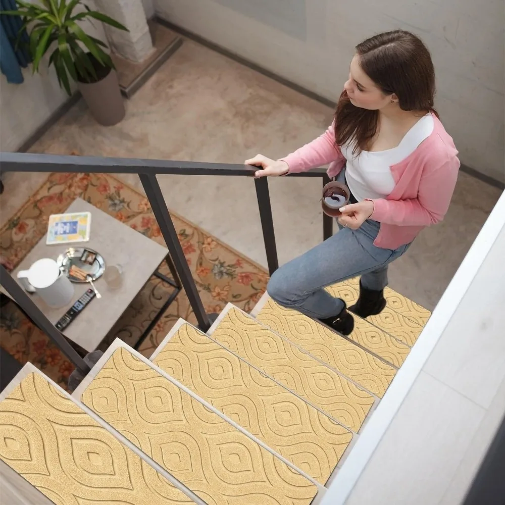 Retro TPR Stair Treads Carpets Non-Slip 76x20cm Stepping Mat Self Adhesive Brushed Embossed Floor Mat For Elder