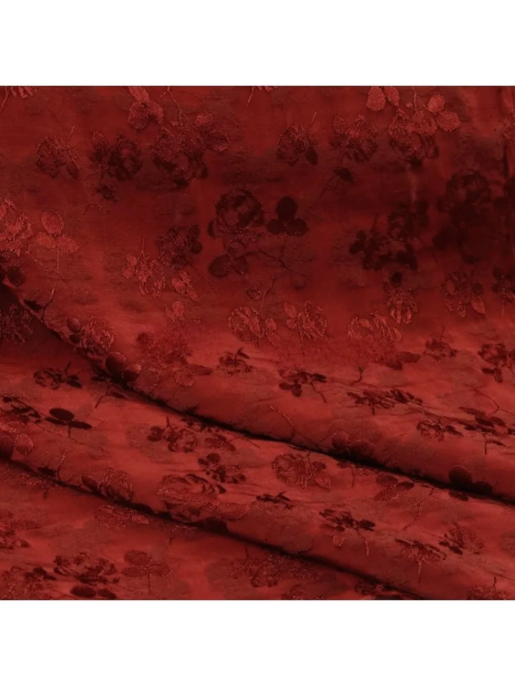 Vintage rouge Floral Jacquard lin brillant Satin tissu Cheongsam Hanfu robe de mariée bricolage printemps été vêtements matériel
