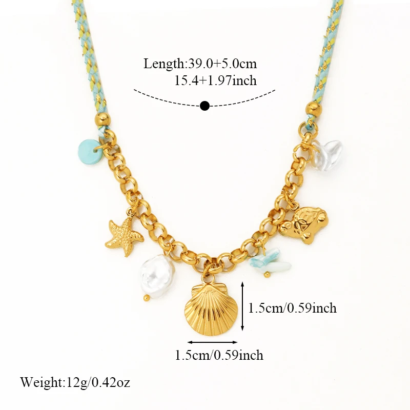 EILIECK Ocean Series Edelstahl Seestern Muschel Anhänger Halskette Armband Set Exklusive Kordelkette Schmuck für Damen – Detail 6