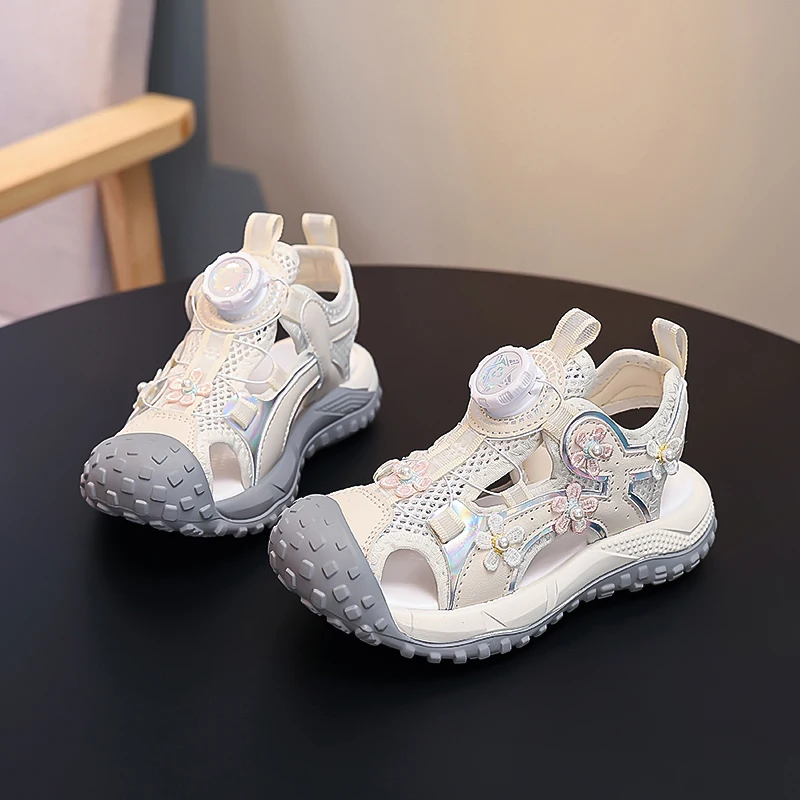 Mumoresip Girls Casual Sandals Sweet Flowers Soft Kids Princess Sandals Toes Capped 2026 Summer Children Sports Sandals Mesh