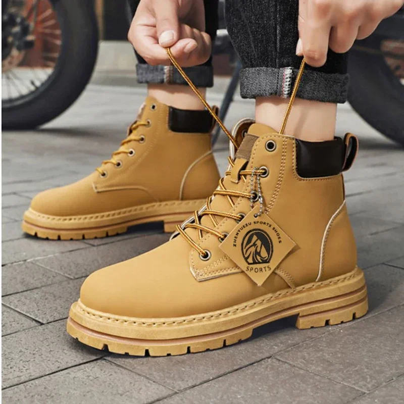 

Men's Boots Size 48 Retro British Style High Top Workwear Boots Lace Up Thick Sole Warm Comfort Round Toe Outdoor Leather 2025