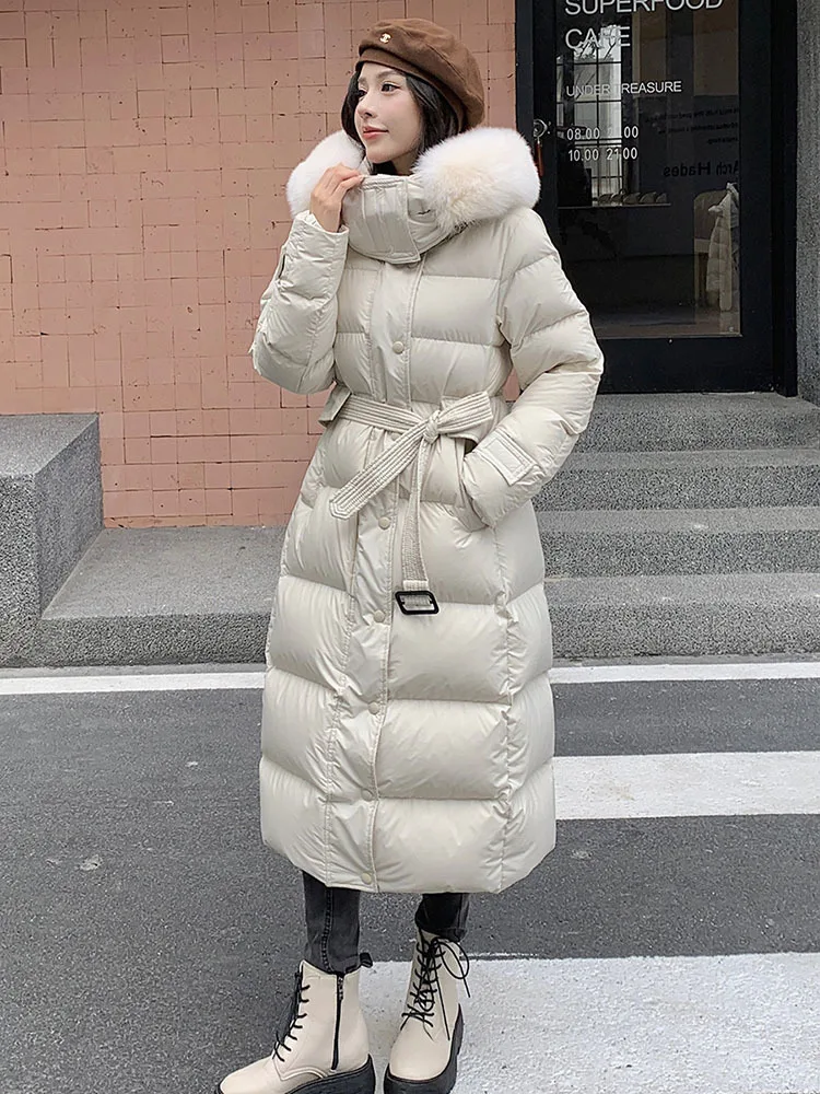 

-30 degrees Winter Warm Duck Down Fox fur collar Down Coat Women's Down Warm Jacket Hooded Cocoon Style Thick Parkas Feather