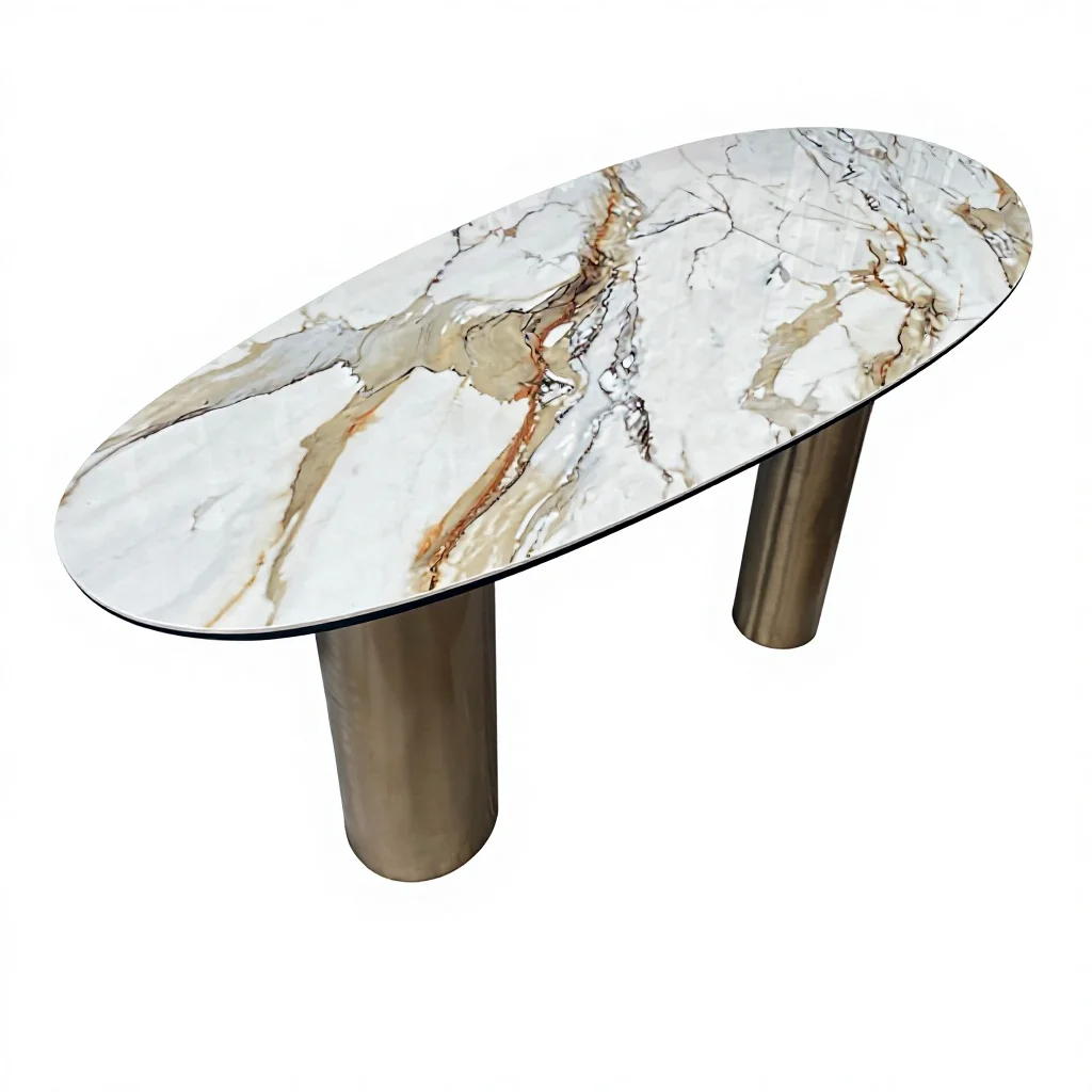 Luxury modern oval marble countertop stabilized dining table, suitable for homes, apartments, villas, hotels