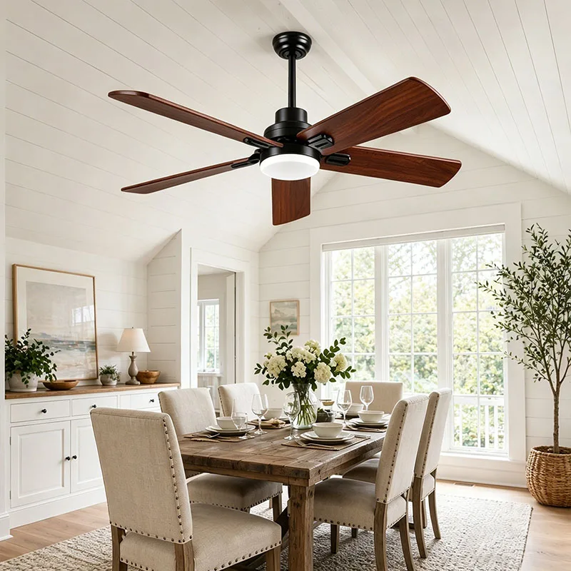 42 52 inch solid wood retro ceiling fan light, dining room living room ceiling fan integrated light, 6-speed variable frequency