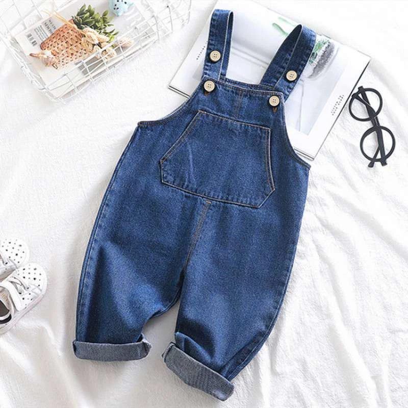 IENENS Girl Boy Denim Overalls Dungarees 2-6Y Solid Color Children Jeans Long Pants Kids Jumpsuit Clothes Clothing Baby Trousers