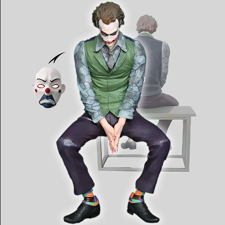 

New Joker Heath Ledger Anime Figures Sitting Green Suit Handheld Joker Mask Car Decoration Model Kids Toys Children Xmas Gifts