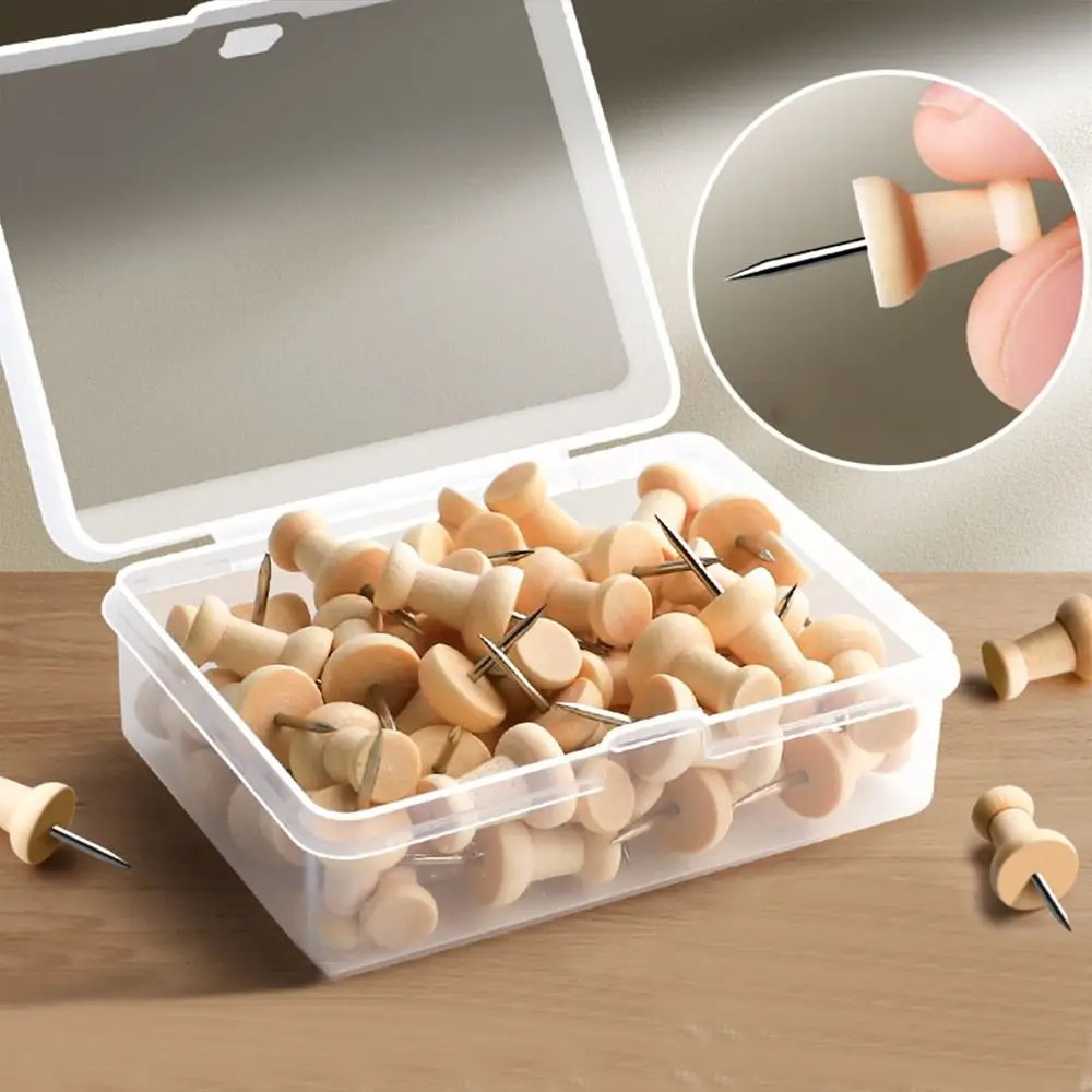 50PCS Wall Cards Photos Pushpin Thumbtack Plastic Cork Board Board Tacks Push Pins Wooden Buttons Pins Thumb Tacks Pins