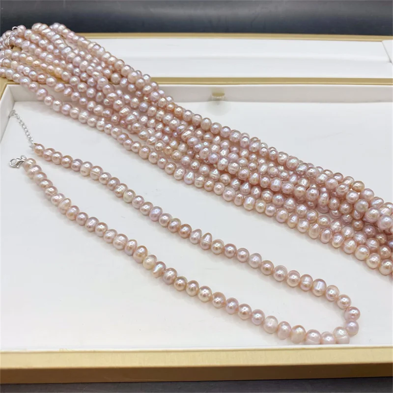 

1A 5-9mm Natural Fresh water Pearl Necklaces for Women Purple Real Small Irregular Round Pearl Short Choker Collar Jewelry