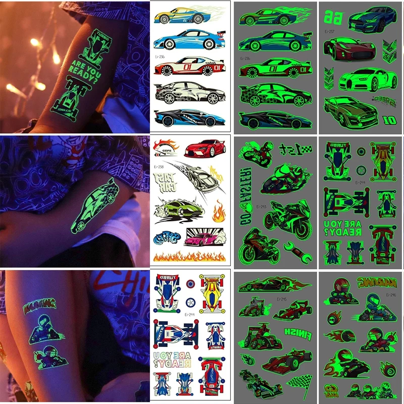 

Luminous Tattoos for Children Boys Temporary Tattoo Stickers for Kids Tattoo Temporari Waterproof on Hand Racing Car Fake Tatoo